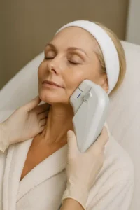 Woman receiving HIFU non surgical facelift treatment Broxburn