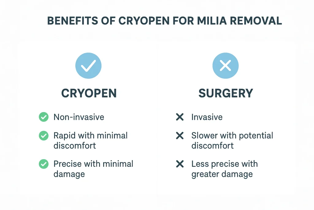 Benefits of cryopen for milia removal Broxburn compared to surgical treatments.