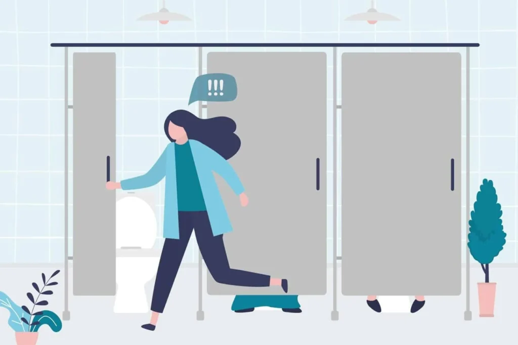 graphic of Urine incontinence Broxburn woman running to the toilet.