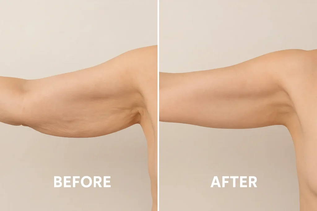 Picture of LA LIPO Broxburn before and after results of skin tightening treatment on the upper arms.